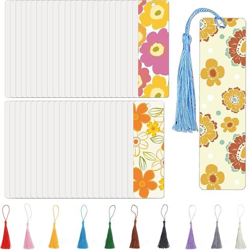 30 Pcs Metal Sublimation Bookmarks Double Sided, 6"x1.5" Sublimation Bookmark Blank Bulk Aluminum Sublimation Blanks DIY Bookmarks with Hole and Colorful Tassels for Crafts Gift 0.45mm Thick in Saudi Arabia