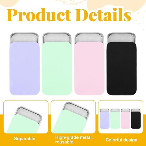 TIESOME 4 PCS Metal Tin Box Containers, 2.36 x1.33 x 0.4 Inch Small Metal Box Mini Rectangular Slide Top Containers Hinged Tin Boxes for Candies Jewelry Crafts Pills Survival Kit(4 Colors) in Kuwait