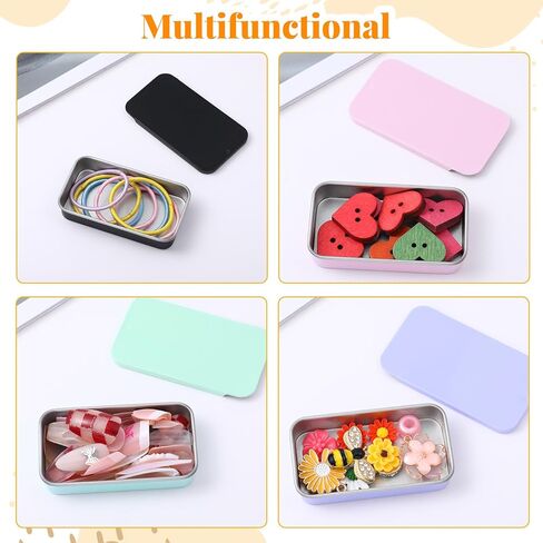 TIESOME 4 PCS Metal Tin Box Containers, 2.36 x1.33 x 0.4 Inch Small Metal Box Mini Rectangular Slide Top Containers Hinged Tin Boxes for Candies Jewelry Crafts Pills Survival Kit(4 Colors) in Kuwait