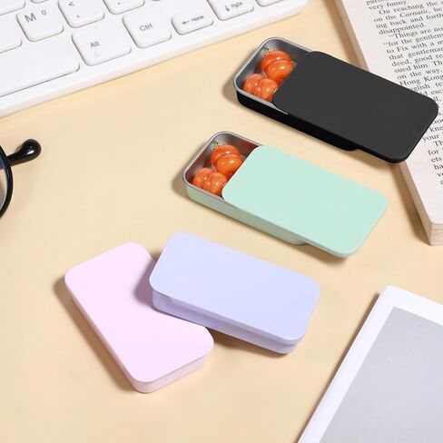 TIESOME 4 PCS Metal Tin Box Containers, 2.36 x1.33 x 0.4 Inch Small Metal Box Mini Rectangular Slide Top Containers Hinged Tin Boxes for Candies Jewelry Crafts Pills Survival Kit(4 Colors) in Kuwait
