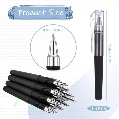 15Pcs Mini Gel Pens Bulk, 0.5mm Pocket Pen Black Ink Small Pens Smooth Writing Quick Dry Cute Pens for Small Notebook, Office School Supplies in Kuwait