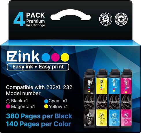 E-Z Ink Remanufactured Ink Cartridge Replacement for Epson 232XL Ink Cartridges for 232 Ink Cartridges for to use with XP-4205 XP-4200 WF-2930 WF-2950 Printers (1 Black, 1 Cyan, 1 Magenta, 1 Yellow) in Kuwait