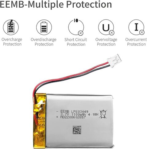 EEMB 4PACK Lithium Polymer Battery 3.7V 1100mAh 603449 Lipo Rechargeable Battery Pack with Wire JST Connector for ESP32 Development Board/Speaker- Confirm Device & Connector Polarity Before Purchase in Saudi Arabia