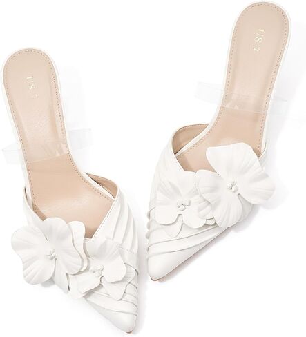 Perphy Flower Pointed Toe Slip on Heel Pumps Slides Mules for Women in Saudi Arabia