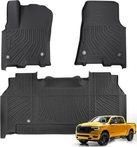 سجادات أرضية السيارة لسيارة Dodge Ram 1500 Crew Cab فقط: 2025 2026 (فقط مع مساحة تخزين المصنع الخلفية أسفل المقعد ومقعد الجرافة)، بطانة أرضية تناسب جميع الأحوال الجوية لملحقات Ram 1500 باللون الأسود in Kuwait