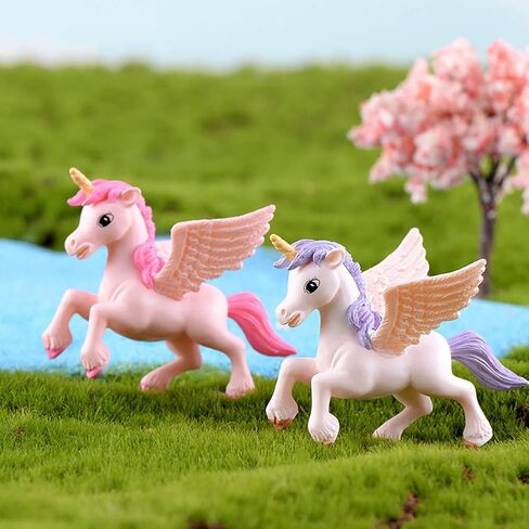 Lovely Flying Horse Unicorn Model Cake Toppers 8 Pcs Fairy Garden Miniature Unicorn Figurines Moss Landscape DIY Terrarium Crafts Ornament Accessories in Saudi Arabia