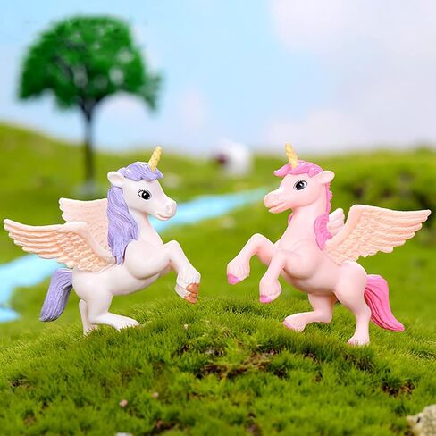 Lovely Flying Horse Unicorn Model Cake Toppers 8 Pcs Fairy Garden Miniature Unicorn Figurines Moss Landscape DIY Terrarium Crafts Ornament Accessories in Saudi Arabia