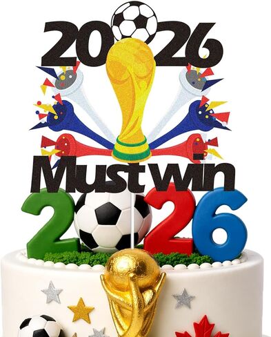 2026 Soccer Cake Topper, World Football Theme Birthday Cake Decoration, Must Win Party Cake Picks for Sports Party, Soccer Fans Celebration, Graduation and Game Day Cake Decor in Saudi Arabia