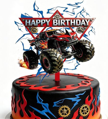 Monster Truck Acrylic Cake Topper Cool Truck Happy Birthday Cake Decorations, Reusable Dessert Cupcake Topper for Truck Themed Birthday Party Decor in Saudi Arabia