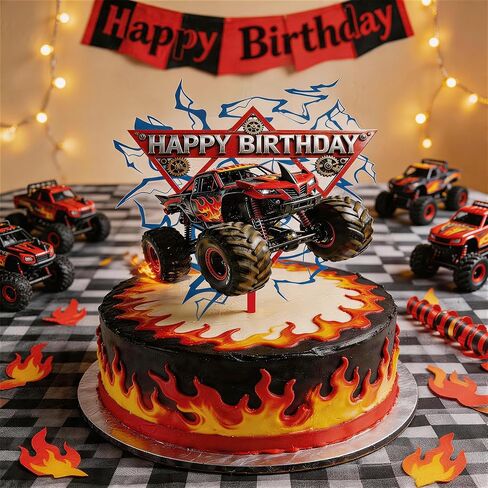 Monster Truck Acrylic Cake Topper Cool Truck Happy Birthday Cake Decorations, Reusable Dessert Cupcake Topper for Truck Themed Birthday Party Decor in Saudi Arabia