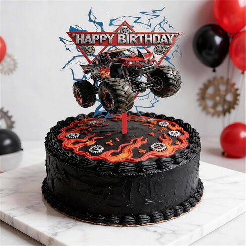 Monster Truck Acrylic Cake Topper Cool Truck Happy Birthday Cake Decorations, Reusable Dessert Cupcake Topper for Truck Themed Birthday Party Decor in Saudi Arabia