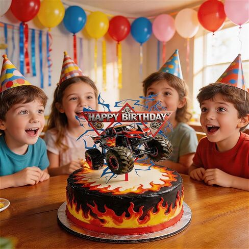 Monster Truck Acrylic Cake Topper Cool Truck Happy Birthday Cake Decorations, Reusable Dessert Cupcake Topper for Truck Themed Birthday Party Decor in Saudi Arabia