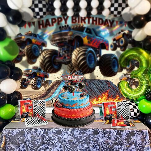 Monster Truck Acrylic Cake Topper Cool Truck Happy Birthday Cake Decorations, Reusable Dessert Cupcake Topper for Truck Themed Birthday Party Decor in Saudi Arabia