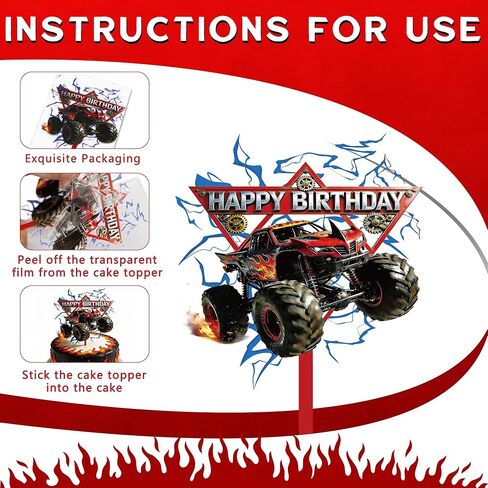 Monster Truck Acrylic Cake Topper Cool Truck Happy Birthday Cake Decorations, Reusable Dessert Cupcake Topper for Truck Themed Birthday Party Decor in Saudi Arabia