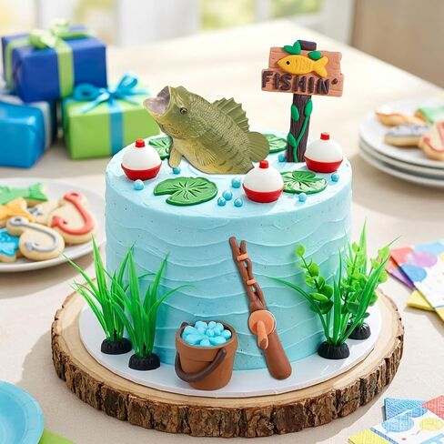 Fishing Birthday Party Decorations Fishing Cake Topper Fishing Themed Party Decorations in Saudi Arabia