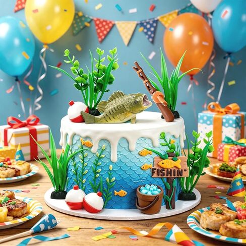 Fishing Birthday Party Decorations Fishing Cake Topper Fishing Themed Party Decorations in Saudi Arabia