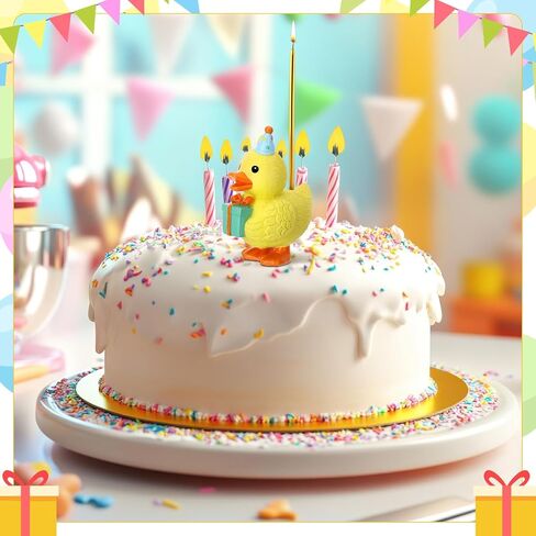 Little Yellow Duck Cake Candle Holders, 3.15 Inch Cute Cake Topper Stand Candlestick, Mini Resin Duck Birthday Party Supplies for Baby Shower Birthday Party Celebration in Kuwait