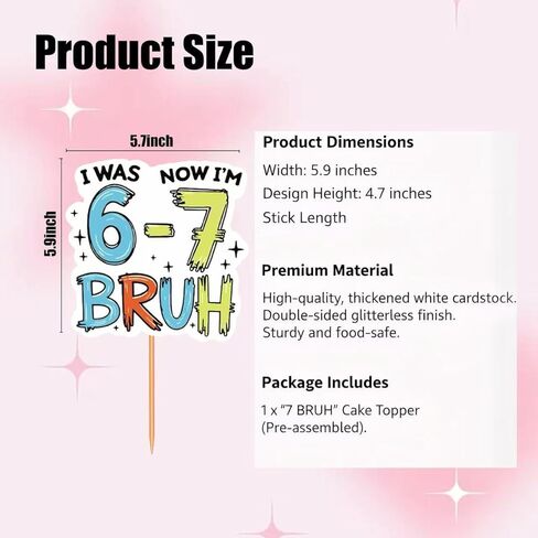 6-7 Birthday Cake Topper I was 6 Now I'm 7, Funny 7th Birthday Decorations for Boys Girls, Happy Birthday Party Supplies in Saudi Arabia