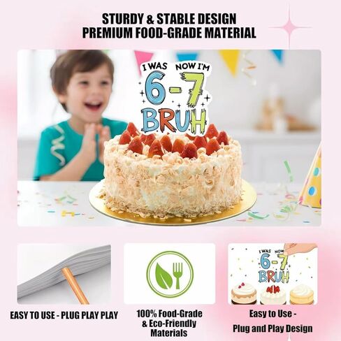 6-7 Birthday Cake Topper I was 6 Now I'm 7, Funny 7th Birthday Decorations for Boys Girls, Happy Birthday Party Supplies in Saudi Arabia