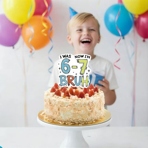 6-7 Birthday Cake Topper I was 6 Now I'm 7, Funny 7th Birthday Decorations for Boys Girls, Happy Birthday Party Supplies in Saudi Arabia