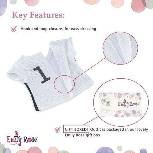 Emily Rose 14 Inch Doll Soccer Uniform 9-PC Set | Doll Clothes Sports Outfit with Socks Shin Guards Cleats Ball Headband Medal & Patriotic Face Stickers | Fits American Girl Dolls | No Doll in Kuwait