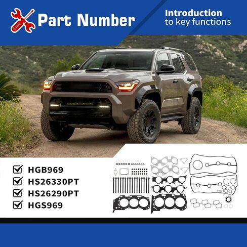HS26330PT مجموعة حشيات رأس الأسطوانة مع مسامير الرأس المتوافقة مع Tundra Tacoma 4Runner FJ Cruiser 4.0L V6 DOHC 2003-2011 استبدال HGB969 in Kuwait