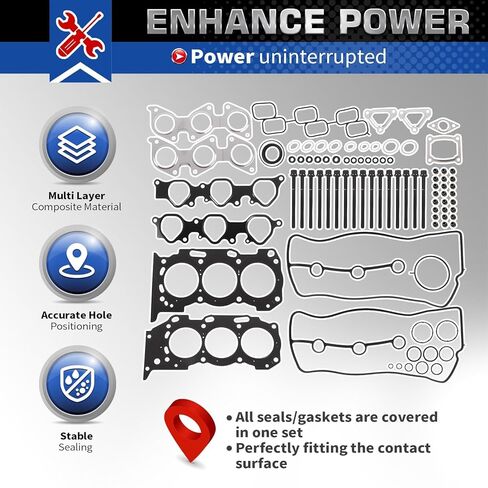 HS26330PT مجموعة حشيات رأس الأسطوانة مع مسامير الرأس المتوافقة مع Tundra Tacoma 4Runner FJ Cruiser 4.0L V6 DOHC 2003-2011 استبدال HGB969 in Kuwait