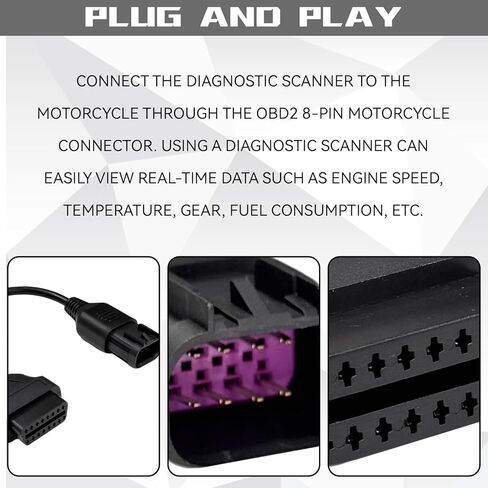 OBD2 Adapter Cable for Polaris Diagnostic Code Reader Scan Tool, 8 Pin to 16 Pin Female ATV Motorcycle OBDII Connector for RZR, Ranger, Slingshot, Sportsman, General, ACE Accessories in Saudi Arabia
