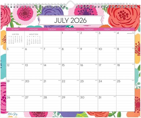 2026-2027 Blue Sky Wirebound floral 12" x 15" Academic Monthly Wall Calendar, Assorted Colors (156554-A27) in Kuwait