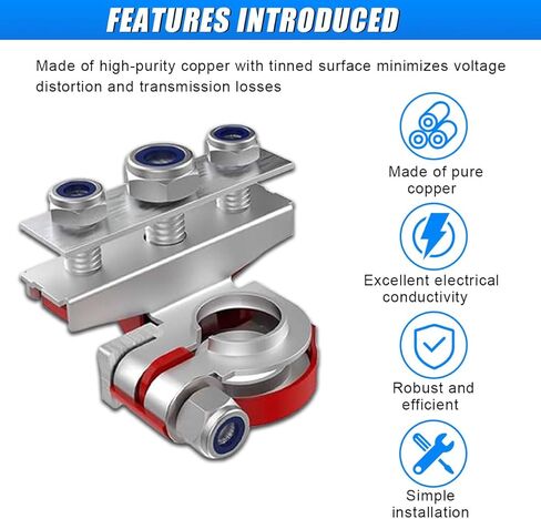قطعتان من موصلات أطراف البطارية مع 3 طرق - 12 فولت، مجموعة موصلات كابلات سلكية للبطارية العلوية للسيارات، مجموعة عالمية إيجابية وسلبية، لوحة نحاسية مع 3 مسامير لقارب السيارة in Kuwait