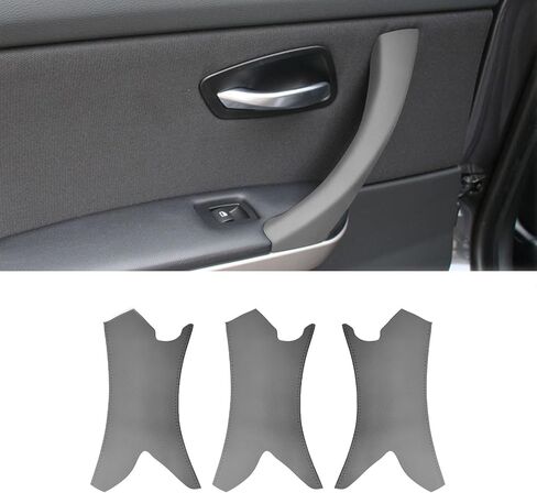 3PCS Hand Sewing Door Pull Handle Outer Cover Compatible with BMW 3 Series E90 E91 E92 E93 2004 2005 2006 2007 2008 2009 2010 2011 2012, Vinyl Leather Upholstery, Gray in Kuwait