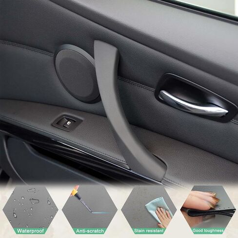 3PCS Hand Sewing Door Pull Handle Outer Cover Compatible with BMW 3 Series E90 E91 E92 E93 2004 2005 2006 2007 2008 2009 2010 2011 2012, Vinyl Leather Upholstery, Gray in Kuwait