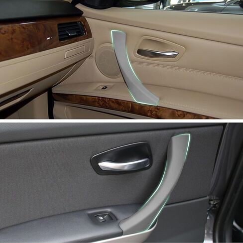 3PCS Hand Sewing Door Pull Handle Outer Cover Compatible with BMW 3 Series E90 E91 E92 E93 2004 2005 2006 2007 2008 2009 2010 2011 2012, Vinyl Leather Upholstery, Gray in Kuwait