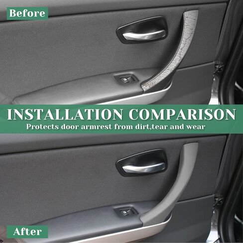 3PCS Hand Sewing Door Pull Handle Outer Cover Compatible with BMW 3 Series E90 E91 E92 E93 2004 2005 2006 2007 2008 2009 2010 2011 2012, Vinyl Leather Upholstery, Gray in Kuwait