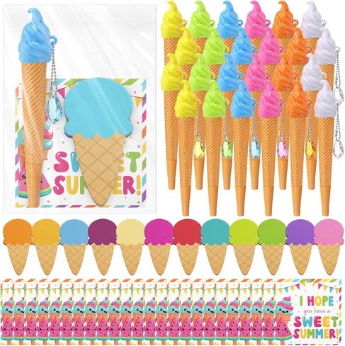 24 Sets End of Year Gift Ice Cream Ballpoint Pen Sticky Notes Ice Cream Party Supplies Kit for Summer Vacation Party Favors in Kuwait