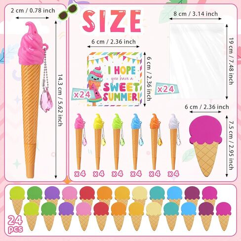 24 Sets End of Year Gift Ice Cream Ballpoint Pen Sticky Notes Ice Cream Party Supplies Kit for Summer Vacation Party Favors in Kuwait