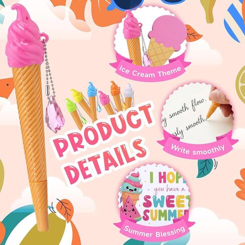 24 Sets End of Year Gift Ice Cream Ballpoint Pen Sticky Notes Ice Cream Party Supplies Kit for Summer Vacation Party Favors in Kuwait