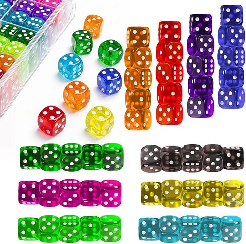 50 Pack Colorful Dice Set (14mm) 6 Sided Acrylic Dice Standard Dice Translucent Colored Bulk Dice for Classroom & DIY Crafts in Saudi Arabia