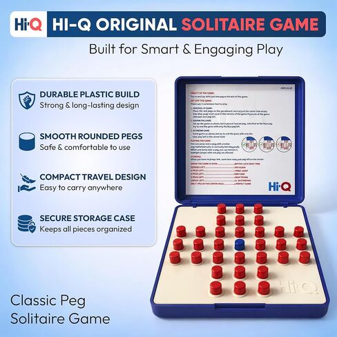 Original Solitaire Game - Solitaire Board Game for Kids, Adults & Seniors, Solo 1-Player, Puzzle & Strategy Problem Solving Game, Perfect Travel & College Board Game, Classic Hi-Q Peg Brain Teaser in Saudi Arabia