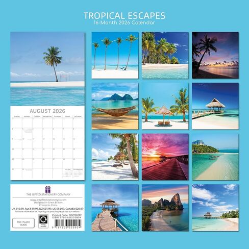 The Gifted Stationery 16-Month Square Wall Calendar - 2026 Calendar With Tropical Art & 180 Stickers - 2026 Wall Planner - Sept 2025-Dec 2026, 12 x 12 in in Kuwait