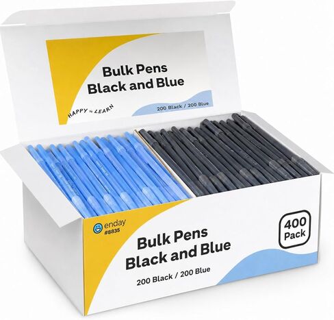 Enday 400 Pack Bulk Ballpoint Pens Black and Blue – 200 Black & 200 Blue Pens, Medium Point (1.0mm) Smooth Writing Pens, Comfortable Grip, Quick Dry Ink, Office School Home Supplies. in Saudi Arabia