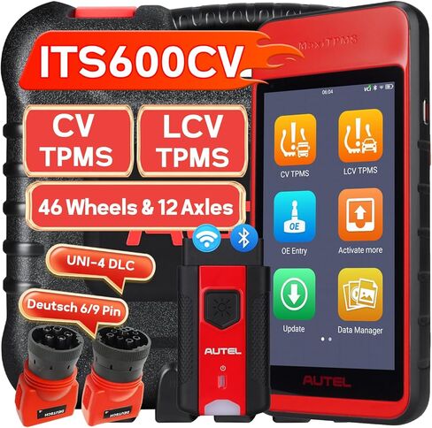 Autel MaxiTPMS ITS600CV Commercial Vehicle TPMS Tool, for Trucks Trailers Buses, Activate/Read/Program CVS-A01 Sensors, Bluetooth VCI, Bendix/WABCO Support, Includes 6/9-Pin UNI-4 DLC Adapters in Kuwait