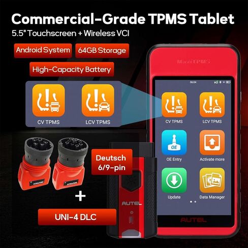 Autel MaxiTPMS ITS600CV Commercial Vehicle TPMS Tool, for Trucks Trailers Buses, Activate/Read/Program CVS-A01 Sensors, Bluetooth VCI, Bendix/WABCO Support, Includes 6/9-Pin UNI-4 DLC Adapters in Kuwait