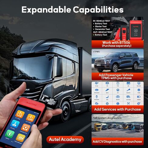 Autel MaxiTPMS ITS600CV Commercial Vehicle TPMS Tool, for Trucks Trailers Buses, Activate/Read/Program CVS-A01 Sensors, Bluetooth VCI, Bendix/WABCO Support, Includes 6/9-Pin UNI-4 DLC Adapters in Kuwait