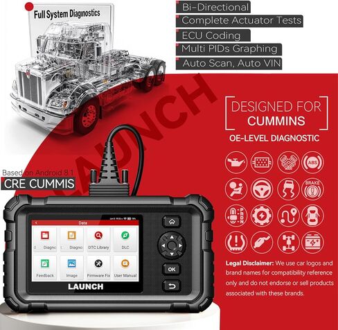 LAUNCH Creader Elite HD CRE CUMMIS نظام كامل ماسح ضوئي للشاحنات الثقيلة أداة مسح تشخيصية للديزل شبه ثنائية الاتجاه مع DPF Regen، 40+ إعادة ضبط لـ Cummins in Kuwait