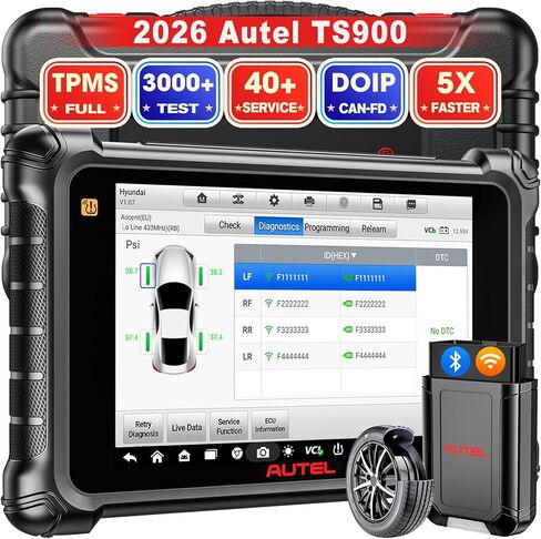 ماسح ضوئي Autel MaxiTPMS TS900، أداة مسح ثنائية الاتجاه 2026، أعلى TPMS مثل MS906 PRO-TS، يصل إلى MK900TS MX900TS MK808S-TS MK900 TS608، 3000+ اختبار نشط، 40+ خدمة، CAN-FD وDOIP، OS 11.0، FCA SGW in Kuwait