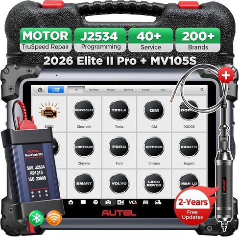 Autel Scanner MaxiSys Elite 2 PRO: 2026 تحديثات لمدة عامين Elite II PRO مع MV105S، برمجة J2534 كـ Ultra MS909 MS919 Up of MS908S PRO II، إصلاح Motor TruSpeed، 40+ إعادة تعيين، اختبار نشط 3K، DOIP CANFD in Kuwait
