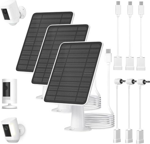 5W Solar Panel for Ring Camera, Solar Panel Charger Compatible with Ring Spotlight Plus/Pro Stick Up Outdoor Cam Battery, 9.8ft Cable with USB-C to Barrel Plug Adapter & Micro-USB Adapter, 4 Pack in Kuwait