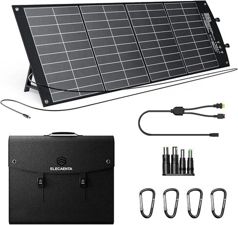 لوحة شمسية محمولة بقدرة 120 وات HPBC من ELECAENTA لمحطة طاقة Jackery/EF Ecoflow/Bluetti/Anker، تحويل 25.4%، شحن سريع PD 60W USB C، شاحن شمسي قابل للطي للتخييم RV خارج الشبكة التعتيم in Kuwait