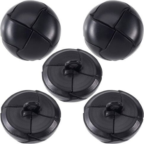 HINZIC 5pcs 20mm Black Leather Buttons for Clothes, Vintage Football Pattern Fasteners with Shank, Sew on Round Upholstery Buttons Sewing Supplies for Coats Jackets Sweaters Dress Jeans Shoes in Saudi Arabia